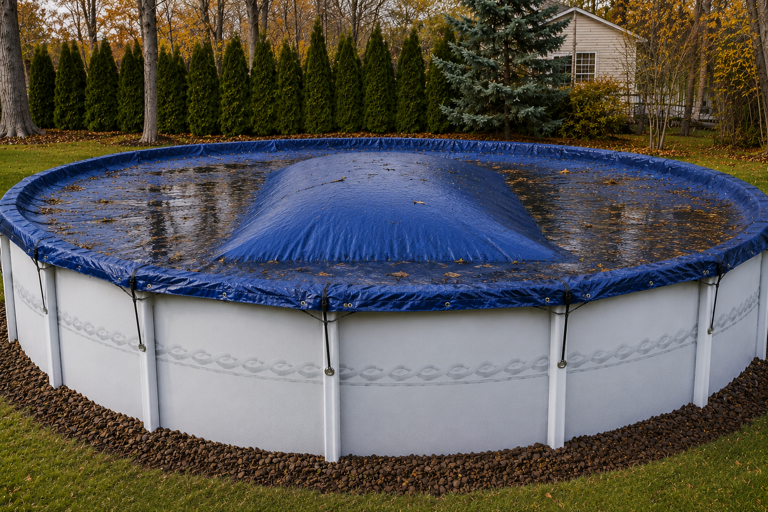 Air pillow installed under above ground pool winter cover