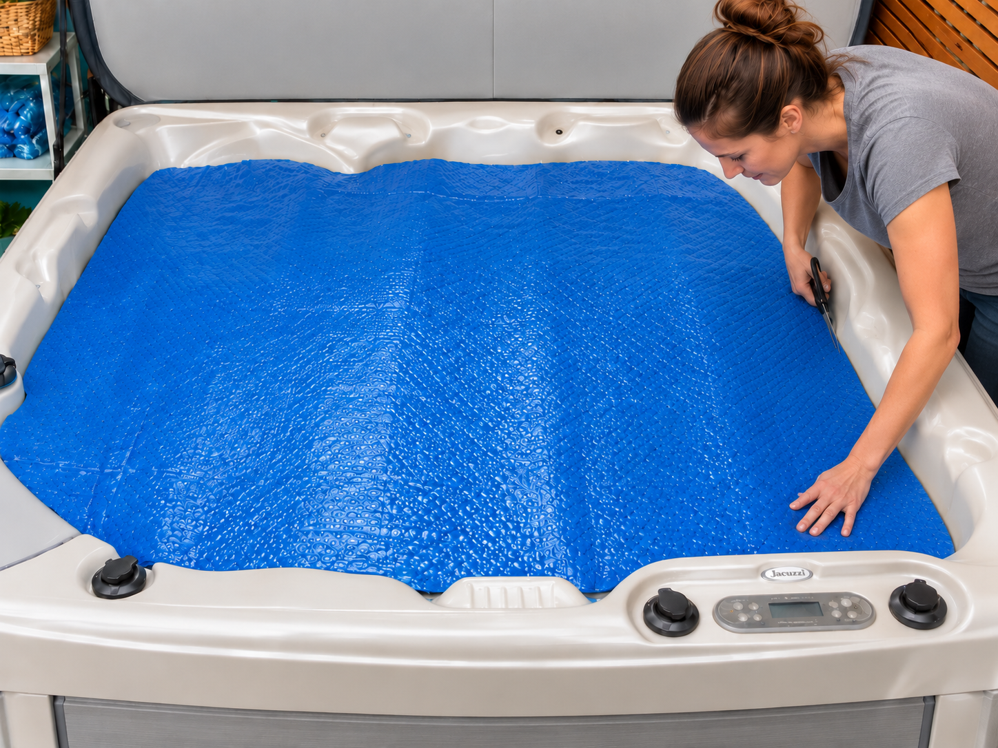 Trimming a foam thermal blanket to fit a hot tub