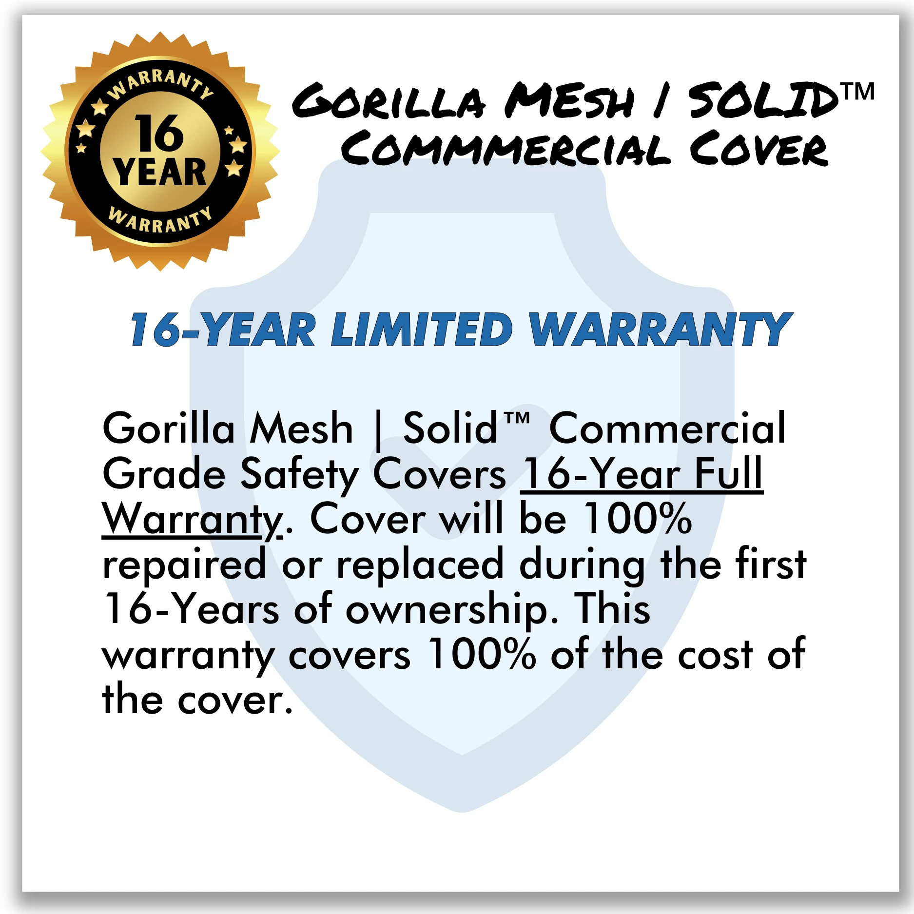 16yr Gorilla Mesh Safety Cover Warranty