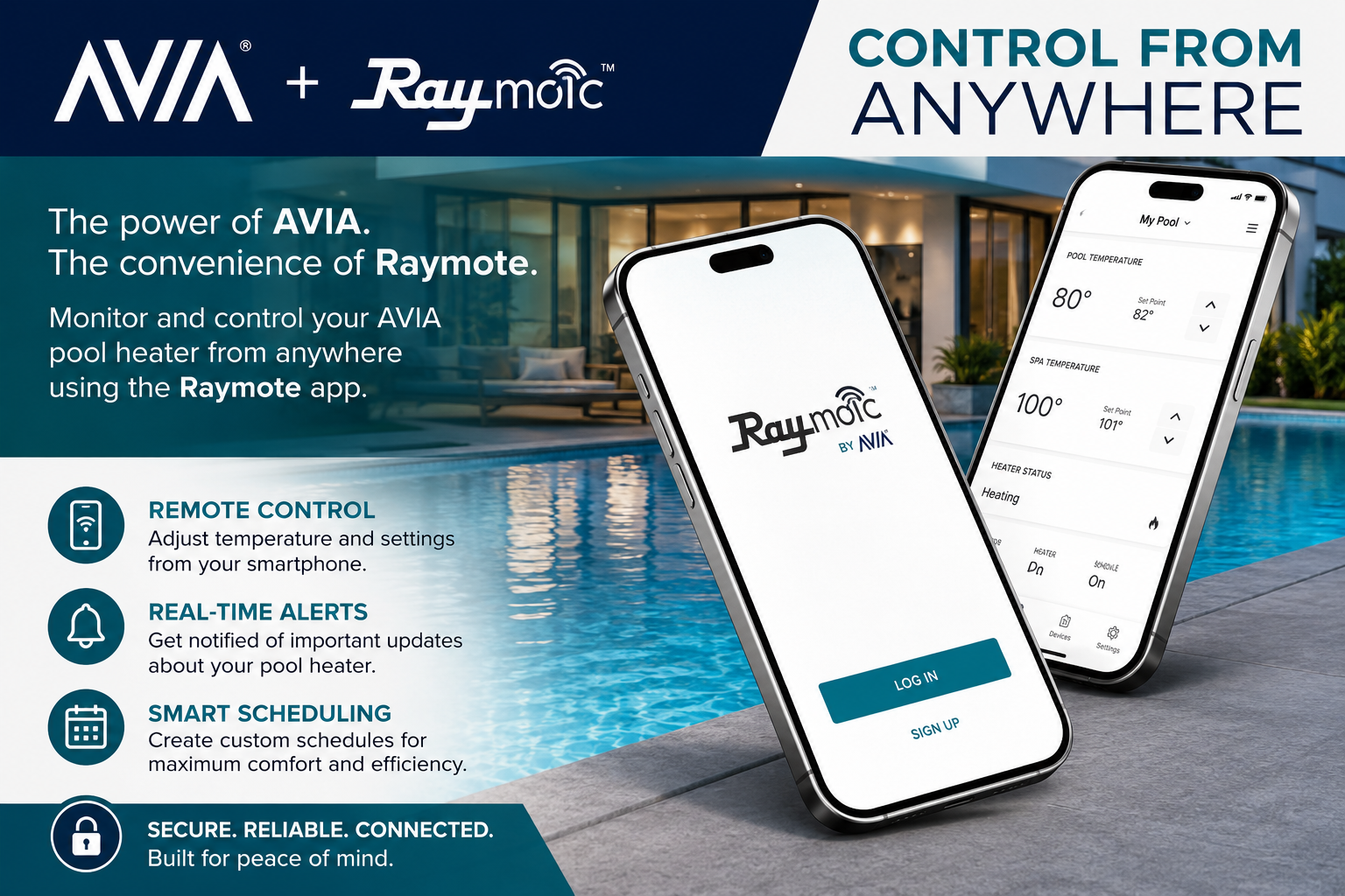 Raypak AVIA Wi-Fi enabled pool heater control