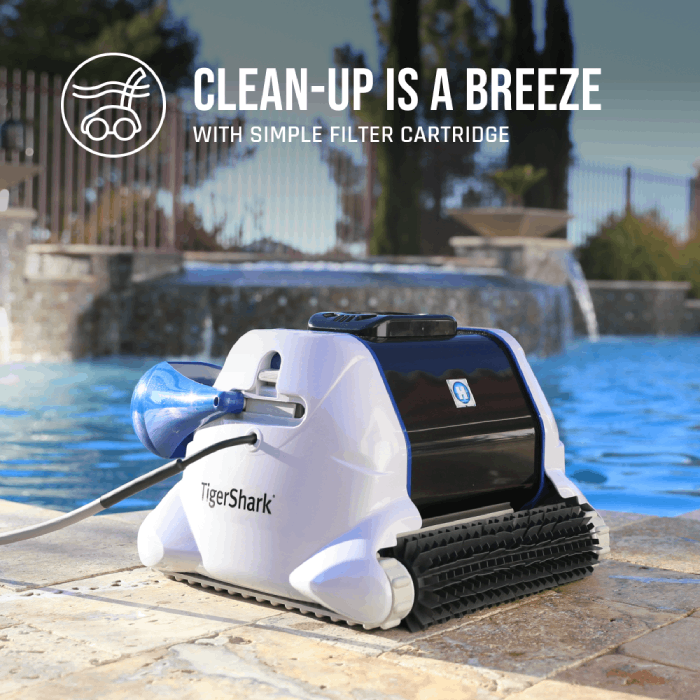 TigerShark robotic cleaner cleaning pool surface