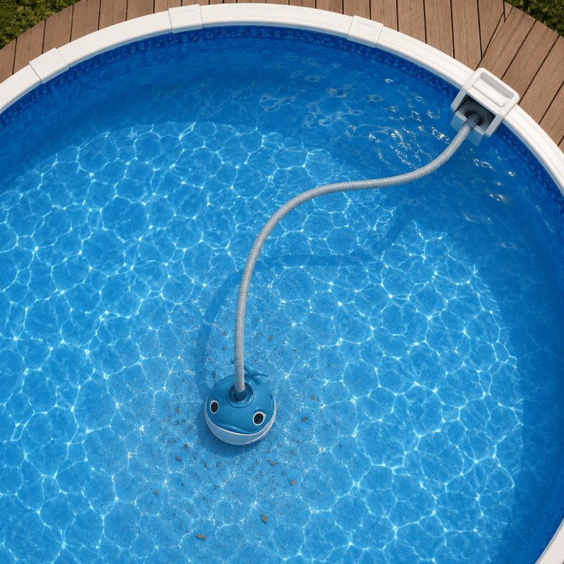 Wanda The Whale above ground suction cleaner in pool